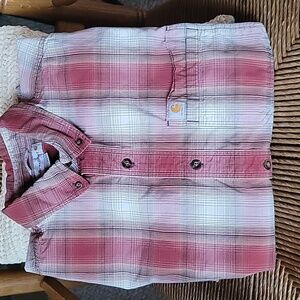 Carhartt relaxed fit, reds/black, short sleeve plaid, button-down,  size L